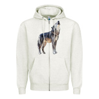 Oatmeal Heather wolf Zipper Hoodie - LillyAllenDesigns