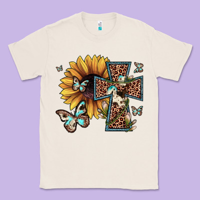 Leopard Cross Sunflower Butterfly Classic Tee Designed By Jahusdesignshop