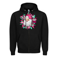 Black pink Christmas Santa Claus sunflower Zipper Hoodie - Jasminsmagicworld
