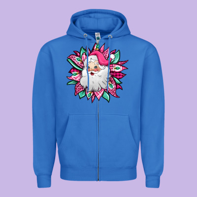 Pink Christmas Santa Claus Sunflower Zipper Hoodie Designed By Jasminsmagicworld