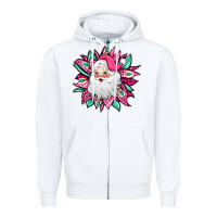 White pink Christmas Santa Claus sunflower Zipper Hoodie - Jasminsmagicworld