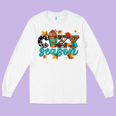 Cozy Season With Coffee Cup Long Sleeve Tee Designed By Adodesignshop