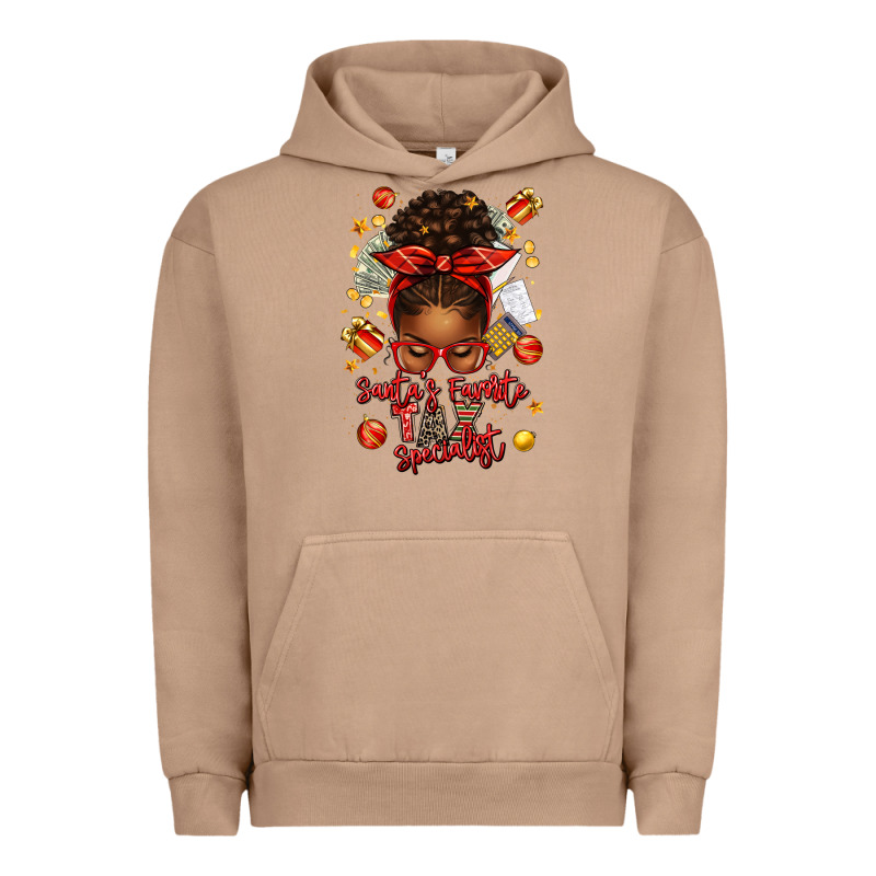 Santa Favorite Tax Specialist Afro Messy Bun Urban Hoodie by texasbilliewilder | Teevron