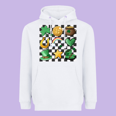 Checker Board Lucky Charms Heavyweight Hoodie Designed By Maliassmallbusiness