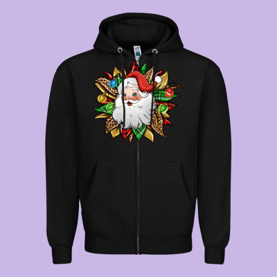 Santa Claus Sunflower Zipper Hoodie Designed By Jasminsmagicworld