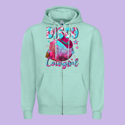 Disco Cowgirl Zipper Hoodie Designed By Nancycooperartshop