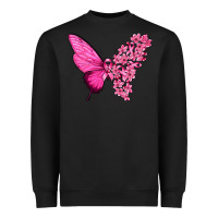 Black Pink Flowers and Breast Cancer Ribbon Butterfly Heavyweight Sweatshirt - texasbilliewilder