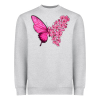 Heather Grey Pink Flowers and Breast Cancer Ribbon Butterfly Heavyweight Sweatshirt - texasbilliewilder