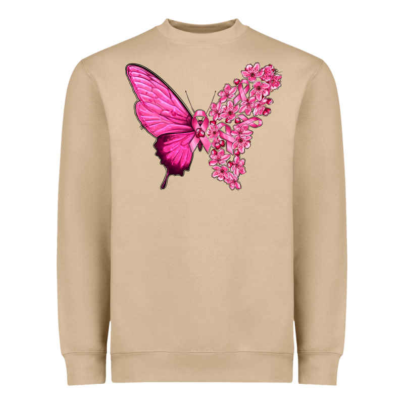 Pink Flowers And Breast Cancer Ribbon Butterfly Heavyweight Sweatshirt by texasbilliewilder | Teevron