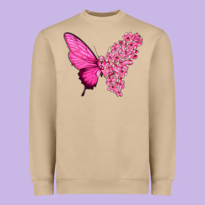 Pink Flowers And Breast Cancer Ribbon Butterfly Heavyweight Sweatshirt Designed By Texasbilliewilder