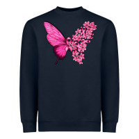 Navy Pink Flowers and Breast Cancer Ribbon Butterfly Heavyweight Sweatshirt - texasbilliewilder