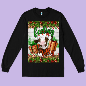Christmas Feeling Jolly Cow Long Sleeve Tee Designed By Artiststas