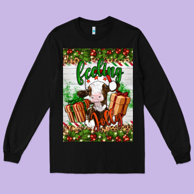 Christmas Feeling Jolly Cow Long Sleeve Tee Designed By Artiststas