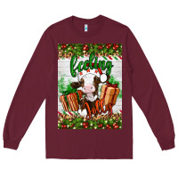 Burgundy Christmas feeling jolly cow Long Sleeve Tee - Artiststas