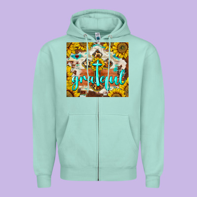 Grateful Cross Zipper Hoodie Designed By Barkaloodesign