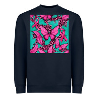 Navy Pink Butterfly with Ribbon Cancer Heavyweight Sweatshirt - texasbilliewilder