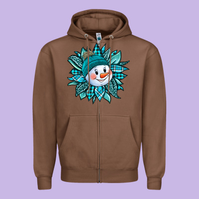 Cute Snowman Winter Sunflower Zipper Hoodie Designed By Jasminsmagicworld
