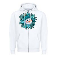 White cute snowman winter sunflower Zipper Hoodie - Jasminsmagicworld