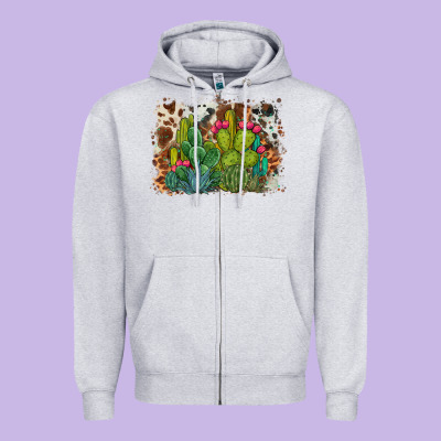 Watercolor Cactus Western Background Zipper Hoodie Designed By Barkaloodesign