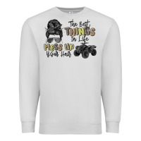 Dove Grey the best things in life mess up your hair Premium Sweatshirt - MaliasSmallBusiness
