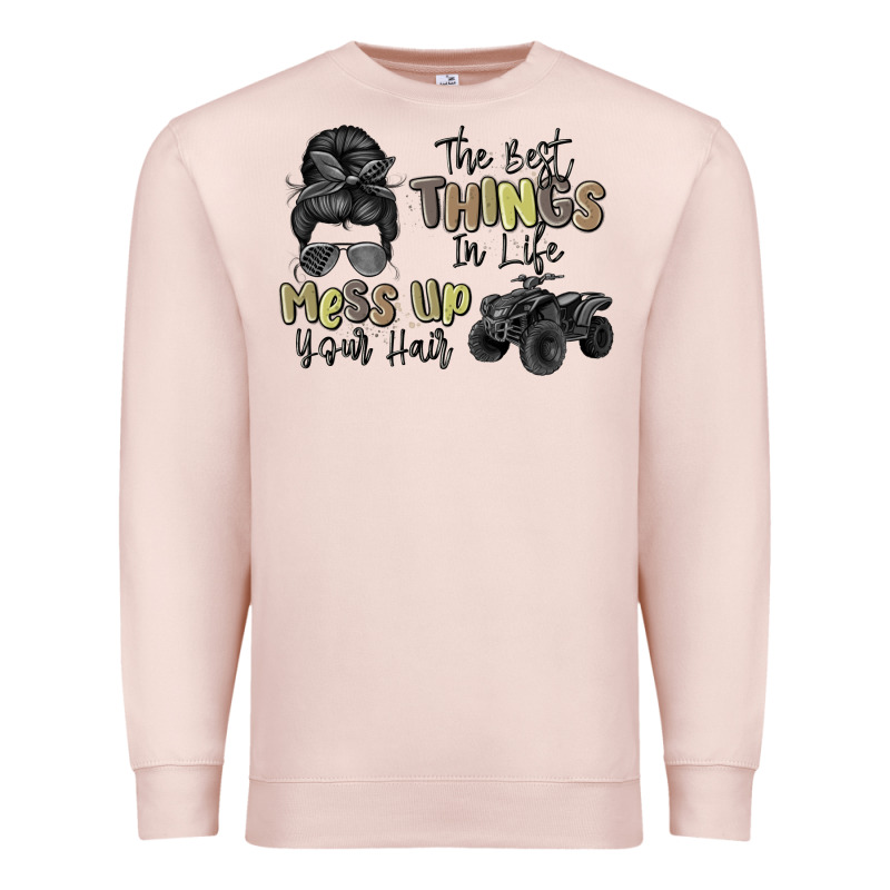 The Best Things In Life Mess Up Your Hair Premium Sweatshirt by MaliasSmallBusiness | Teevron