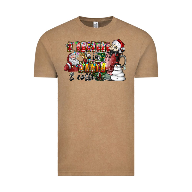 I Believe In Santa And Coffee Vintage Tee by CowhideDigitalArt | Teevron