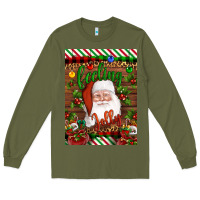 Army Green Christmas Feeling Jolly Santa Long Sleeve Tee - Artiststas