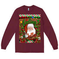 Burgundy Christmas Feeling Jolly Santa Long Sleeve Tee - Artiststas