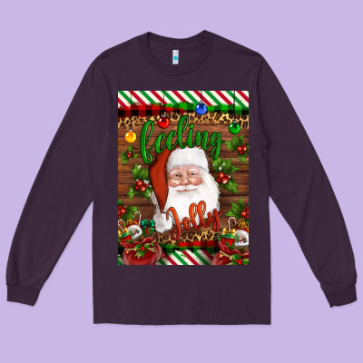 Christmas Feeling Jolly Santa Long Sleeve Tee Designed By Artiststas