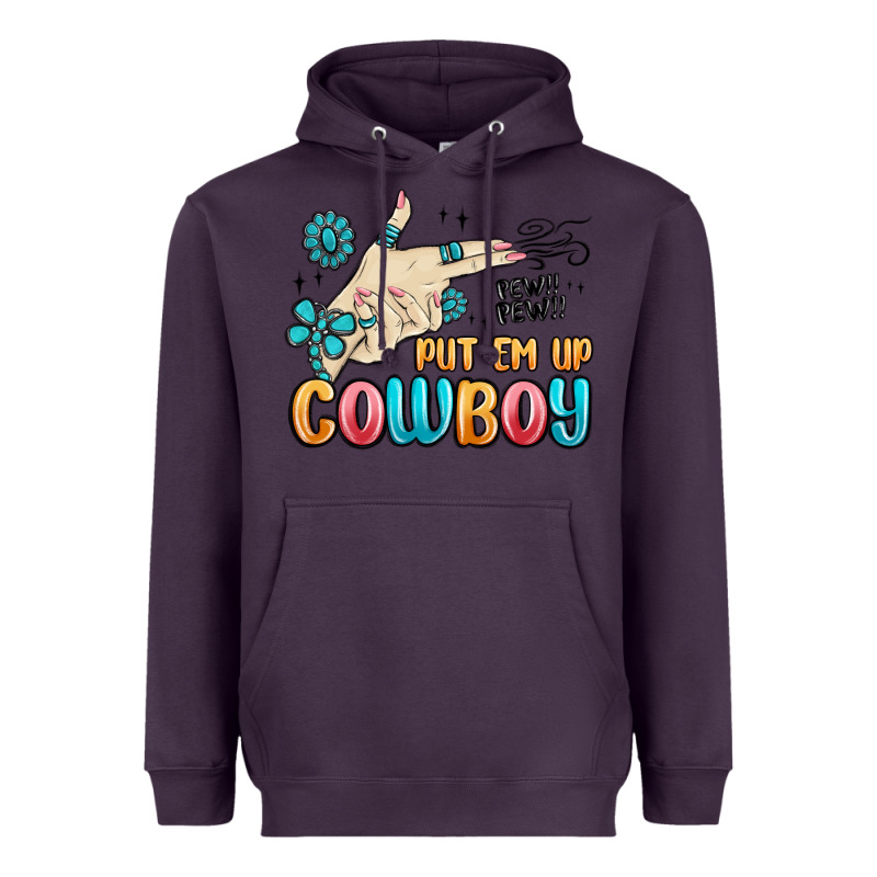 Western Turquoise Put Em Up Cowboy Heavyweight Hoodie by MaliasSmallBusiness | Teevron