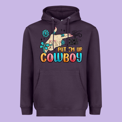 Western Turquoise Put Em Up Cowboy Heavyweight Hoodie Designed By Maliassmallbusiness