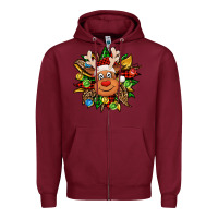 Burgundy Christmas reindeer sunflower Zipper Hoodie - Jasminsmagicworld