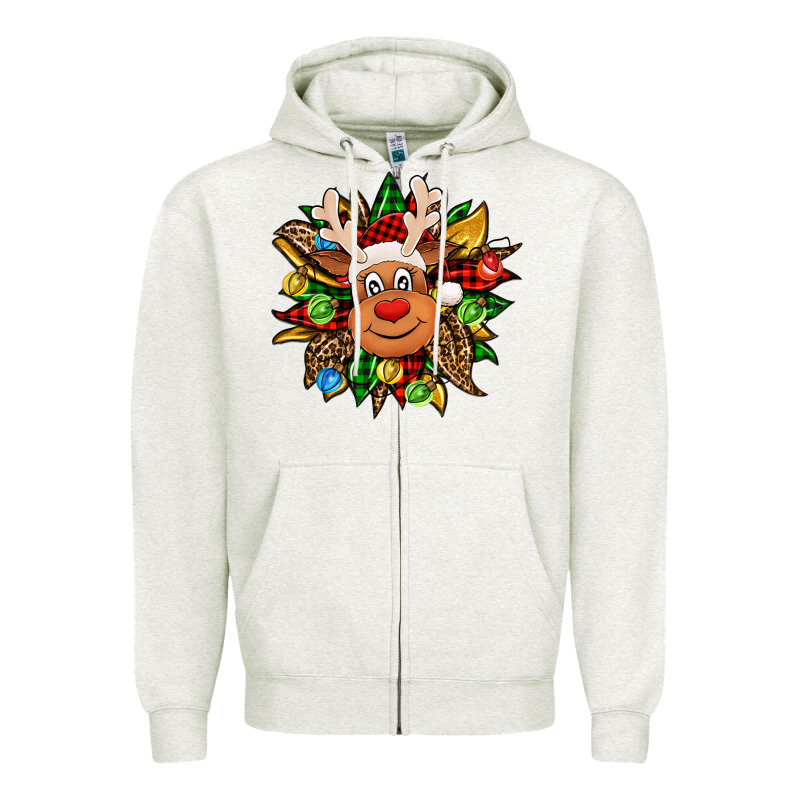 Christmas Reindeer Sunflower Zipper Hoodie by Jasminsmagicworld | Teevron