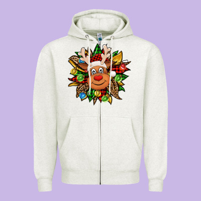 Christmas Reindeer Sunflower Zipper Hoodie Designed By Jasminsmagicworld