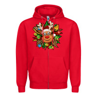 Red Christmas reindeer sunflower Zipper Hoodie - Jasminsmagicworld