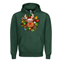 Sports Green Christmas reindeer sunflower Zipper Hoodie - Jasminsmagicworld
