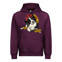 Mauve Wine border collie with bandanna Urban Hoodie - texasbilliewilder