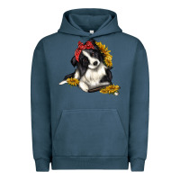 Pigment Midnight Navy border collie with bandanna Urban Hoodie - texasbilliewilder