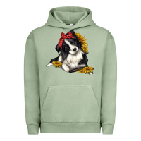 Pigment Oil Green border collie with bandanna Urban Hoodie - texasbilliewilder