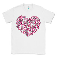White breast cancer ribbon heart Classic Tee - AdoDesignShop