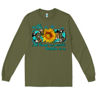 Army Green with god all things are possible sunflower Long Sleeve Tee - AdoDesignShop