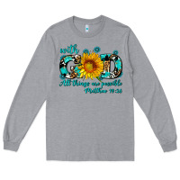 Heather Grey with god all things are possible sunflower Long Sleeve Tee - AdoDesignShop