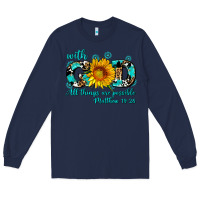 Navy with god all things are possible sunflower Long Sleeve Tee - AdoDesignShop