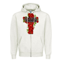 Oatmeal Heather faith floral cross Zipper Hoodie - NancyCooperArtShop