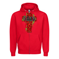 Red faith floral cross Zipper Hoodie - NancyCooperArtShop