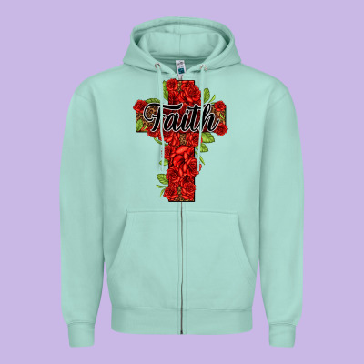 Faith Floral Cross Zipper Hoodie Designed By Nancycooperartshop