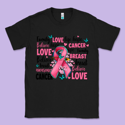 Breast Cancer Ribbons With Cancer Words Classic Tee Designed By Adodesignshop