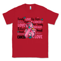 Red breast cancer ribbons with cancer words Classic Tee - AdoDesignShop