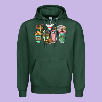Faith Coffee Cups Zipper Hoodie Designed By Nancycooperartshop