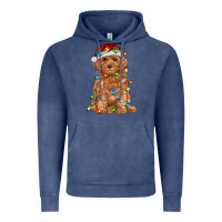Vintage Denim toy poodle with christmas lights Vintage Hoodie - RanaPortraitStore
